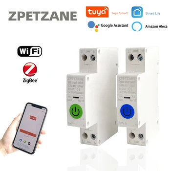 TUYA ZigBee Wifi Автоматический выключатель с измерением для умного дома 1P 1-63A Беспроводной переключатель дистанционного управления на DIN-рейку APP Control