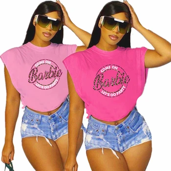 Летняя мода Барби Женская футболка Топы Kawaii Мультфильм Аниме Девушки Свободные футболки без рукавов Спортивные повседневные сексуальные топы с короткими рукавами