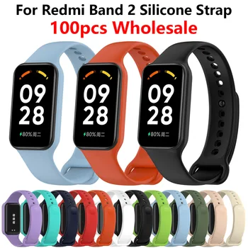 100 шт. Силиконовый ремешок для XiaoMi Redmi Smart Band 2 Ремешок для часов Redmi Band 2 Браслет WristBand Замена спортивного ремешка