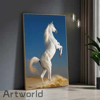 реалистичная белая лошадь черная лошадь животная живопись настенное искусство на холсте плакаты и принты для гостиной домашний декор