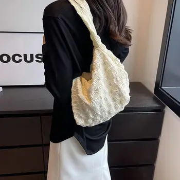 Корейская пузырчатая сумка через плечо Сложенная сумка под мышками Холщовая сумка-тоут Женская легкая решетчатая плиссированная твердая сумка большой емкости