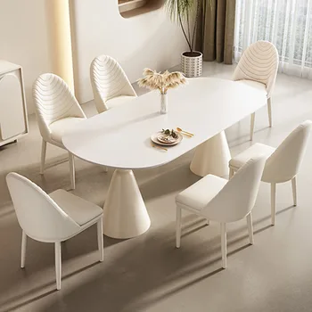  Пол Уникальный обеденный стол Современный белый водонепроницаемый овальный мобильный обеденный стол Экономия места Nordic Mesa De Jantar Домашняя мебель