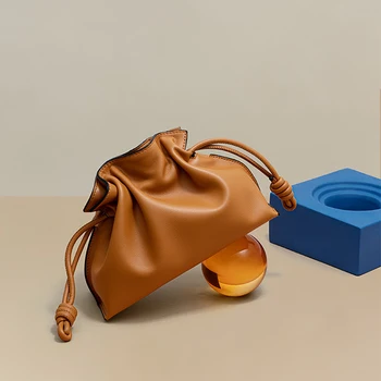  Новейший роскошный дизайн Модные простые мини-сумки для женщин 2023 Trend Draw String Воловья кожа Кожаная сумка через плечо
