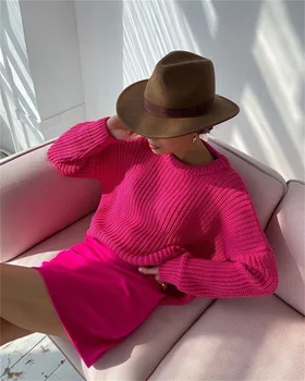 сексуальные розовые трикотажные пуловеры топы для женщин элегантные теплые свитера с длинными рукавами 2023 осень-зима женская повседневная уличная одежда