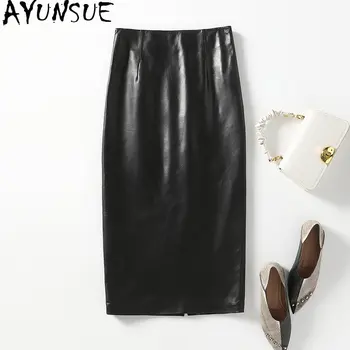 AYUNSUE Юбка из натуральной кожи Женская длинная черная юбка Юбка с запахом в корейском стиле Мягкие кожаные юбки Высококачественная уличная одежда SGG