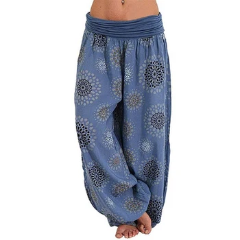 Женская мода Цифровая печать Свободные широкие штанины Harlan Брюки Повседневные эластичные брюки-карго для йоги