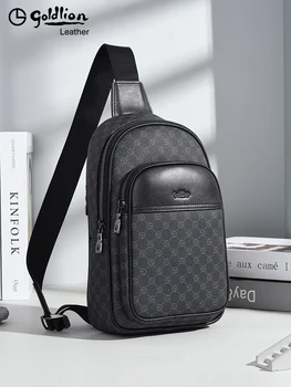 Оригинальный Goldlion Luxury Designer Мужская нагрудная сумка Повседневная сумка через плечо Высококлассная нагрудная сумка Сумка через плечо люксового бренда