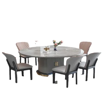  Современный простой мраморный стул Комбинация Выдвижной складной каменный стол Большой круглый стол Домашний обеденный стол