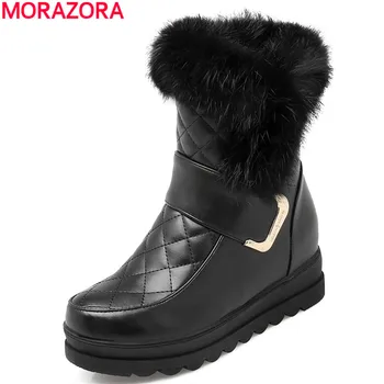MORAZORA Женские зимние сапоги высокое качество PU мягкая кожа увеличение высоты сохраняют тепло зимние ботильоны платформа sweet shoes