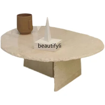  Custom Designer Журнальный столик из натурального мрамора Пещерный камень неправильной формы Тихий стиль Кофейный чайный стол High-End Custom