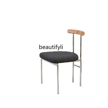  Обеденный стул из нержавеющей стали Nordic Light Luxury Ultra-Thousand Leather Home Минималистичный дизайнерский стул для отдыха