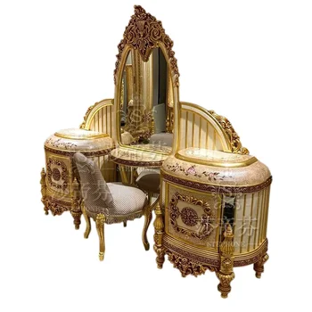 Туалетный столик в европейском стиле Спальня Принцесса Столик для макияжа Зеркальная комбинация Роскошный французский двор Резной туалетный столик