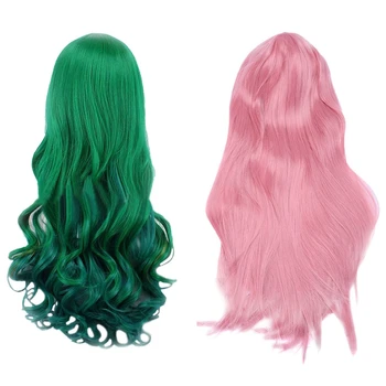 2 шт. прямой косплей парик многоцветный heat full resilient парики - 80 см в длину розовый и 68 см в темно-зеленый