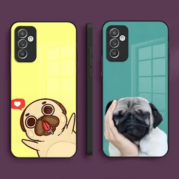 Чехол для телефона Cute Dog Pug для Samsung A52 A71 A22 A21 A20 A31 A12 A51 A40 A10 A32 A72 A30 Задняя крышка из закаленного стекла