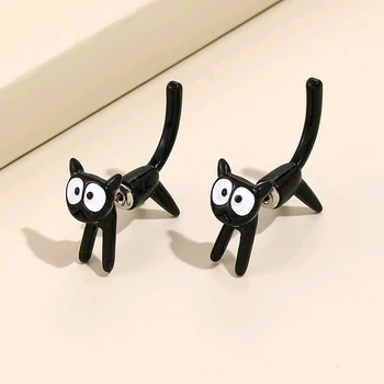 Новый милый котенок, минималистичные серьги, модное и персонализированное творчество, съемный подарок в виде мультяшной черной кошки