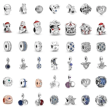 Новая мода Классический Санта-Клаус Снеговик Подарок Звезда Луна Сапфир Бусины Подходит для оригинальных женских браслетов Pandora Ювелирные изделия