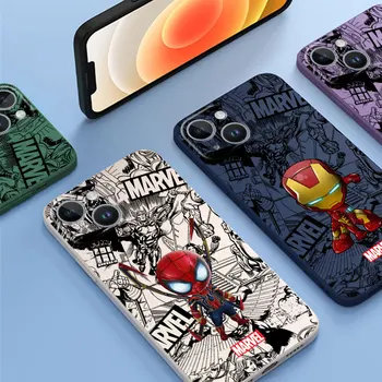 чехол для телефона для iPhone 14 Plus 13 Mini 13 11 Pro 14 15 12 15 Pro Max Квадратная крышка для жидкости Милый Marvel Spiderman Ironman Luxury