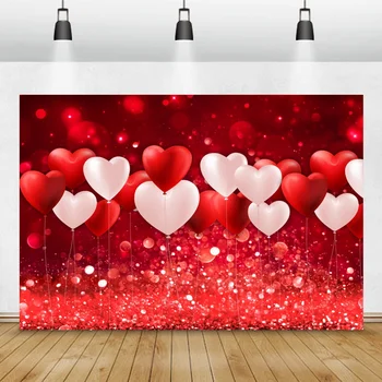 Красные блестки Любовь Сердце Воздушные шары Фото Фон День святого Валентина Декор Портрет Фотозвонок Баннер Семейная фотография Фон