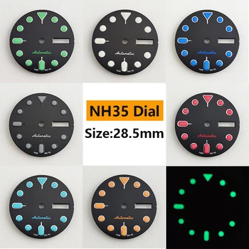 28,5 мм циферблат NH36 Циферблат часов зеленый светящийся циферблат Подходит для NH35 NH36 механизм Аксессуары для часов Инструмент для ремонта часов