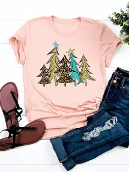  Звездное дерево Прекрасный тренд 90-х годов Женская футболка с принтом одежды Футболка Топ Мода Новый год с коротким рукавом Основные графические рождественские футболки