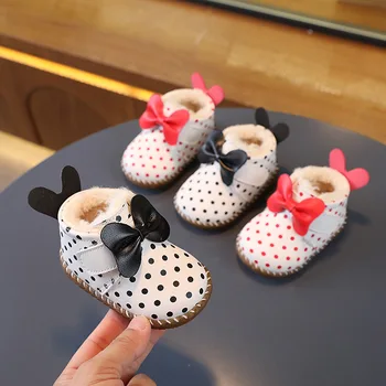 Осенне-зимняя детская хлопчатобумажная обувь для мальчиков и девочек Плюшевая обувь для ходьбы на мягкой подошве для детей в возрасте 0-2 лет Теплая обувь
