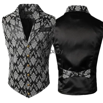 Новый мужской винтажный костюм жилет элегантный жаккардовый тканевой однобортный стимпанк готический жилет формальный пиджак для свадьбы мужской