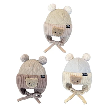 Вязаная шапочка с медведем и ухом для мальчиков и девочек Теплая шапка для зимы Удобная шапочка для младенцев