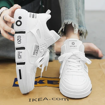 2022 Весна Мужская обувь для скейтборда Повседневная обувь с высоким верхом Удобная кожаная спортивная обувь на открытом воздухе Мода Белый Chaussure Пара