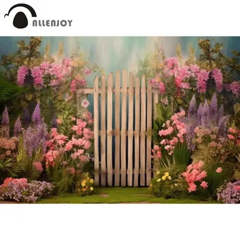 Allenjoy Fairy Flower Garden Gate Фотография Фон Деревянный забор с растениями для свадебной портретной фотосессии Фон