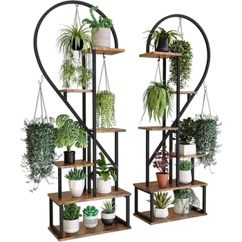 6 ярусная металлическая подставка для растений, креативная лестница в форме сердца Подставки для растений для комнатных растений Множественная, черная стойка для полок для растений
