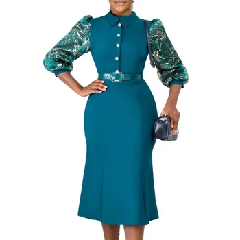 2024 Весна Африка Одежда Африканские платья для женщин Dashiki Облегающее платье миди Африканская одежда Мода Элегантное платье с поясом