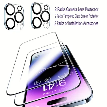 2 упаковки из закаленного стекла с защитными пленками для объектива камеры для защитных пленок для экрана IPhone 15 Pro Max 13 12 Mini Pro 11 14 Pro Max