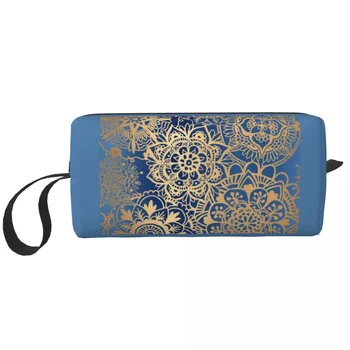 Custom Blue Gold Mandala Сумка для туалетных принадлежностей для женщин Буддизм Цветочный Макияж Косметический Органайзер Женская Красота Хранение Dopp Набор Коробка