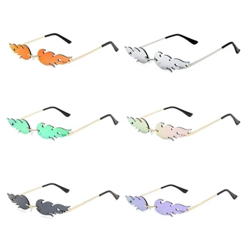 Flame Солнцезащитные очки Металлический тон Винтажные зеркальные очки для женщин UV400 Модные очки без оправы Очки Косплей PC Frame Солнцезащитные очки