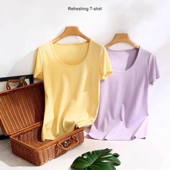 Шелковая футболка летняя простая и удобная тонкая мягкая восковая футболка женщина