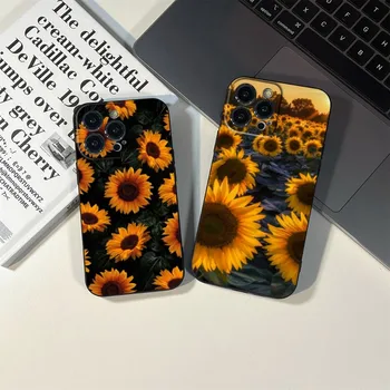 Чехол для телефона Sunflower FOR IPhone 15 14 11 12 Pro 8 7 Plus X 13 Pro MAX XR XS MINI SE 2020 Черные чехлы