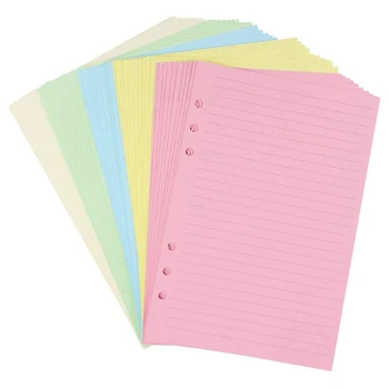 A5 Красочные перфорированные линейчатые вкладыши с 6 отверстиями для папки-органайзера, 5-цветная бумага для заполнения планировщика вкладышей, 50 листов