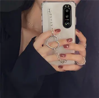 Прозрачный прозрачный мягкий чехол для телефона для Sony Xperia ACE 1 10 5 III 1 10 IV Love Heart Браслет Цепочка Чехол для Xperia Pro-I 10 5 1