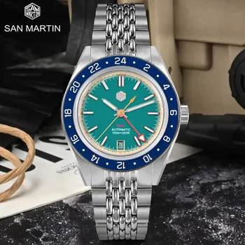 Сан-Мартин 39,5 мм GMT Дайвинг Мужские спортивные часы Юбилейный ремешок NH34 Автоматические механические наручные часы Водонепроницаемый 100M BGW-9 Luminous