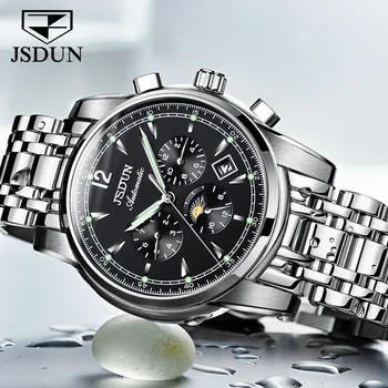 JSDUN Оригинальные мужские часы Бизнес Полностью автоматические механические часы Водонепроницаемые светящиеся многофункциональные наручные часы