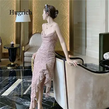 2021 Новый банкет Розовая Леопардовая Юбка На Подтяжках Со Специальной Бархатной Тканью Сексуальное Тонкое Платье Для Девочки