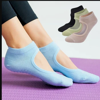 Женские носки для йоги Высококачественные носки для пилатеса Женские лодыжки с открытой спиной Дышащий Noni-Slip Балет Танцевальные спортивные носки для фитнес-тренажерного зала