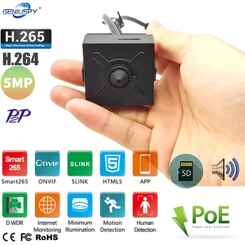 RTMP 5 Мп POE Аудио Мини IP Cam H.265 Slink HTML5 Micro CCTV IP-камера Слот для SD-карты Макс. 256 Гб Главная Промышленность Охранное наблюдение
