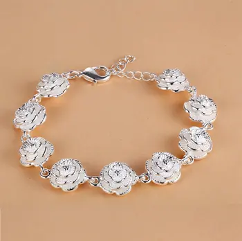 Специальное предложение 925 стерлингового серебра элегантные цветы цепочка браслеты для женщин мода свадебная вечеринка рождественские подарки ювелирные изделия