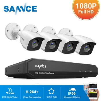 SANNCE 8CH 1080P DVR 1080P Система видеонаблюдения 4шт 1080P 2,0 МП Камеры видеонаблюдения ИК-наружные IP66 Комплект видеонаблюдения Детектор движения