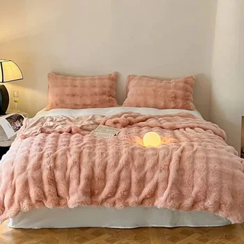 Тосканский искусственный мех кролика Зимние теплые одеяла для кроватей Высококачественное утолщенное плюшевое одеяло Мягкое комфортное теплое диванное одеяло