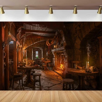 средневековая таверна фотография фон для деревянного интерьера свечи камин древняя гостиница бар ресторан фон для вечеринки