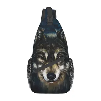 Cool Wolf Face Sling Нагрудная сумка Индивидуальный рюкзак через плечо для животных для мужчин Путешествия Походы Рюкзак