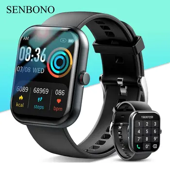 SENBONO 2024 Новые 1,91-дюймовые смарт-часы для мужчин и женщин Bluetooth для вызова Фитнес-трекер Сердечный ритм Водонепроницаемые смарт-часы для IOS