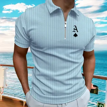 Мужская рубашка для гольфа Молния Flip Leader Модная повседневная полосатая рубашка Лето высокого качества Футболка с мячом Украинская рубашка